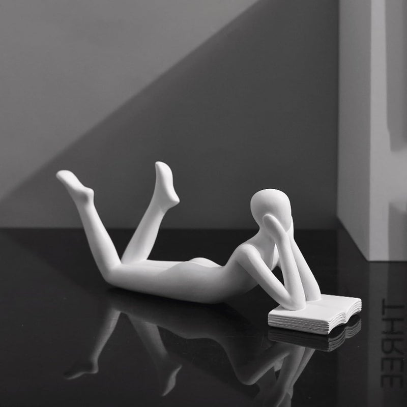 LINZHEN Style-B White Thinker Reads Book Decoration Reader Bookend for Home Aesthetic, Study, and Wine Cabinet – Stylish Shelf Decor Accent and Thoughtful Gift for Living Room, Bar, or Coffee Shop - Image 1
